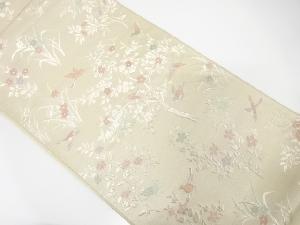 アンティーク　樹木に花鳥模様織り出し袋帯（材料）